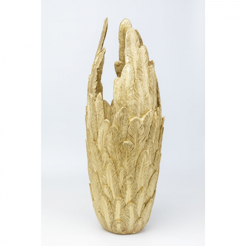 Polyresinové vázy KARE Design Vysoká zlatá váza s rytinou Feathers Gold 91cm