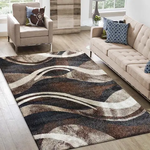 Moderní koberce Originální koberec s abstraktním vzorem v hnědé barvě