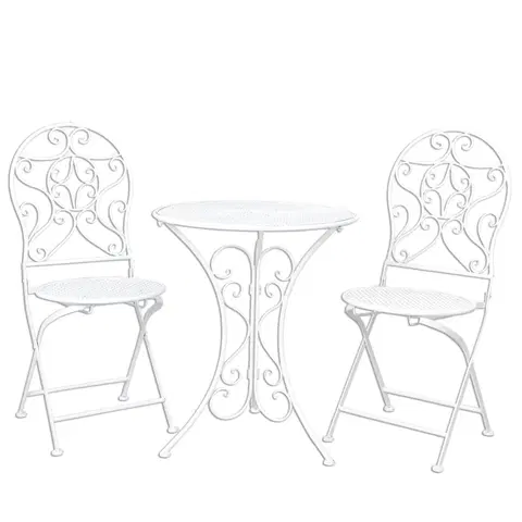 Zahradní sestavy Bílá zahradní skládací souprava - stůl + 2 židle - Ø 60*70 / 2x Ø 40*40*92 cm Clayre & Eef 5Y0190