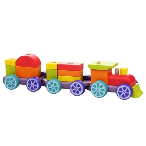 Hračky CUBIKA - Cubik 12923 Duhový vláček se dvěma vagóny - dřevěná skládačka 15 dílů