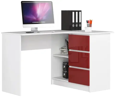 Psací stoly Ak furniture Rohový psací stůl B16 124 cm bílý/červený pravý