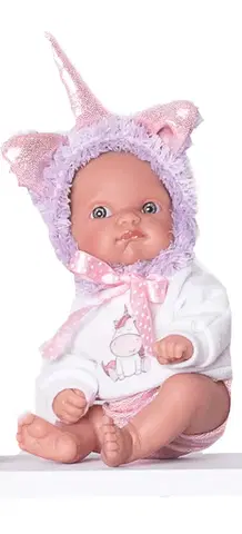 Hračky panenky ANTONIO JUAN - 85105-2 Jednorožec fialový - realistická panenka miminko s celovinylovým tělem