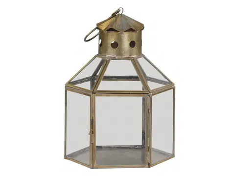 Zahradní lampy Bronzová antik kovová lucerna Churche - 16*14*22cm Chic Antique 25514-13