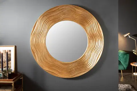 Luxusní a designová zrcadla Estila Art-deco designové kulaté nástěnné zrcadlo Reondel v rámu zlaté barvy 100cm