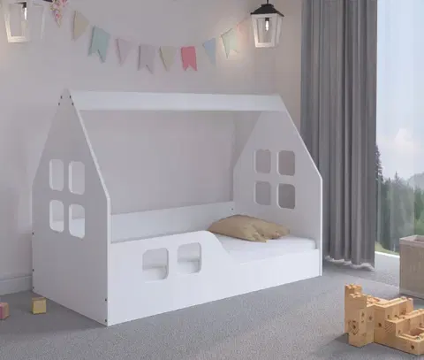 Dětské postele Dětská postel Montessori domeček 140 x 70 cm bílá levá