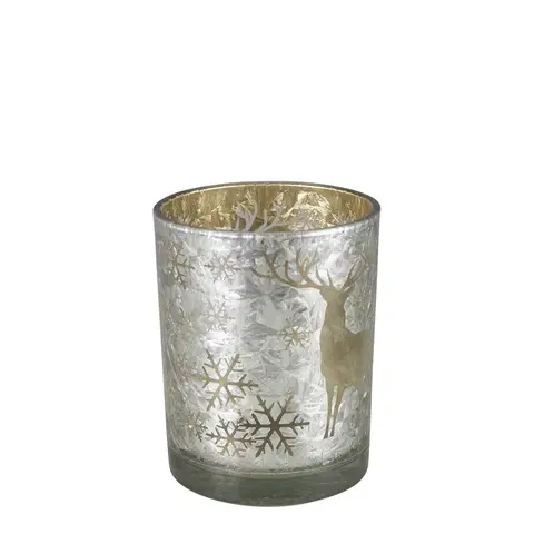 Svícny Skleněný svícen na čajovou svíčku s jelenem - Ø 7*8cm Mars & More XMWLHWGS