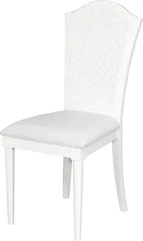 Luxusní jídelní židle Estila Rustikální bilá dřevěná jídelní židle Belliene bílé barvy s čalouněním a vyřezávaným opěradlem 105cm