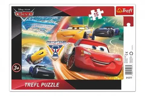 Hračky puzzle TREFL - Puzzle deskové Cars / Boj o vítězství 33x23cm 15 dílků