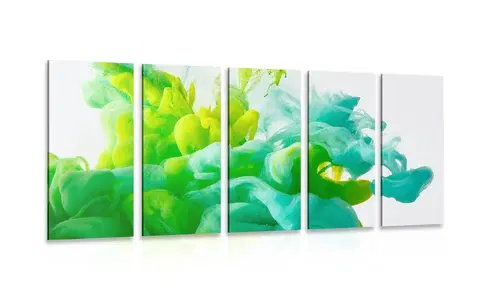 Abstraktní obrazy 5-dílný obraz inkoust v zeleném odstínu