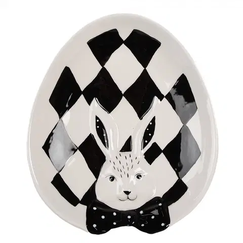 Talíře Černobílý keramický dezertní talířek Black&White Bunny - 21*18*4 cm Clayre & Eef BDP