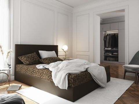 Postele Čalouněná postel CESMIN 180x200 cm, hnědá se vzorem/hnědá