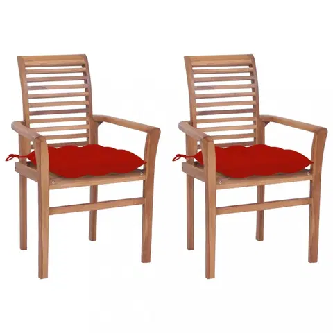 Zahradní židle Zahradní jídelní židle s poduškou 2 ks teak Dekorhome Červená