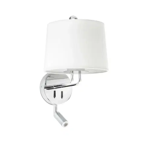 Nástěnná svítidla s látkovým stínítkem FARO MONTREAL nástěnná lampa, chrom/bílá, se čtecí lampičkou