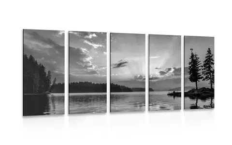 Černobílé obrazy 5-dílný obraz odraz horského jezera v černobílém provedení