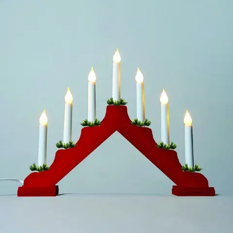 Vánoční svícny Exihand Adventní svícen 2262-510.T dřevěný červený s taženou žárovkou LED Filament 7x34V/0,2W                      KONST