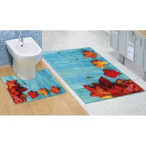 Koberce a koberečky Bellatex Sada koupelnových předložek Javorové listy 3D, 60 x 100 cm, 60 x 50 cm 