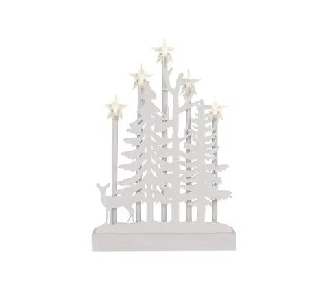 Vánoční osvětlení  LED dekorace dřevěná – les s hvězdami, 35,5 cm, 2x AA, vnitřní, teplá bílá, časovač