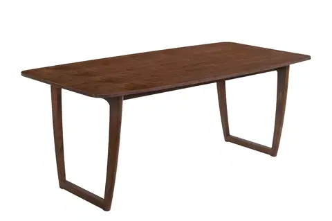 Designové a luxusní jídelní stoly Estila Moderní obdélníkový jídelní stůl Nordica Nogal z ořechově hnědého dřeva se dvěma páry spojených nožiček 160/200cm.