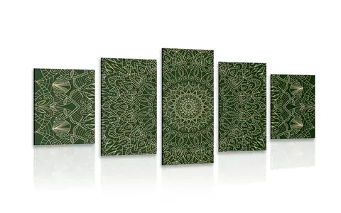 Obrazy Feng Shui 5-dílný obraz detailní ozdobná Mandala v zelené barvě