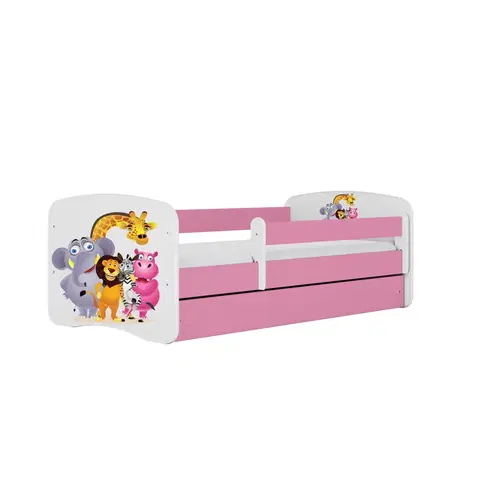 Dětské postýlky Kocot kids Dětská postel Babydreams ZOO růžová, varianta 80x180, se šuplíky, s matrací