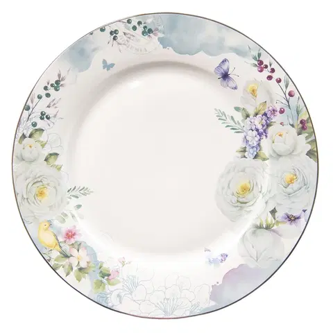 Talíře Porcelánový jídelní talíř Butterfly - Ø 26*2 cm Clayre & Eef BUTFP
