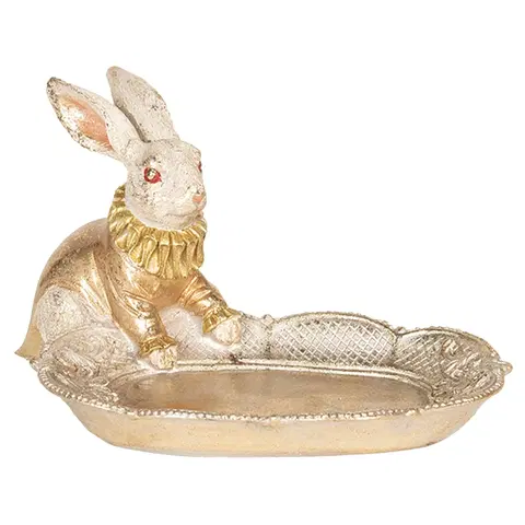 Velikonoční dekorace Zlatý dekorační talíř s králíkem - 15*11*09 cm Clayre & Eef 6PR2522