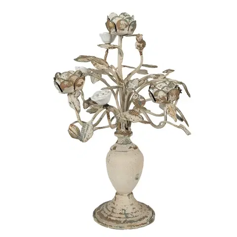 Svícny Béžový antik kovový svícen s květy na úzké svíčky Frillia - Ø 31*48cm Clayre & Eef 6Y5456