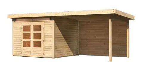 Dřevěné plastové domky Dřevěný zahradní domek KANDERN 6 s přístavkem 320 Lanitplast Přírodní dřevo