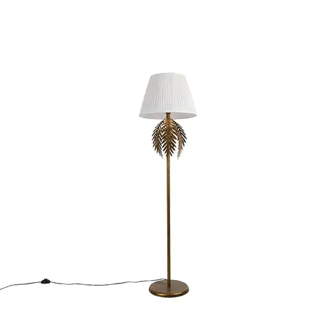 Stojaci lampy Vintage stojací lampa zlatá se skládaným odstínem bílá 45 cm - Botanica