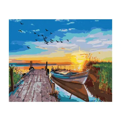 Hračky ZUTY - Diamantové malování (s rámem) - Západ slunce nad jezerem s loďkou