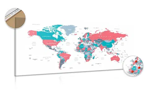 Obrazy na korku Obraz na korku mapa světa s pastelovým nádechem