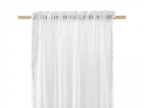 Záclony Bílá nařasená záclona s kuličkami 140 x 250 cm