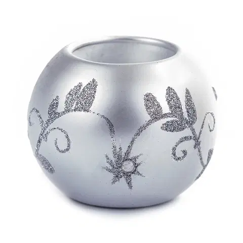 Vánoční dekorace Svícen koule 7,5 cm stříbrná, HTH