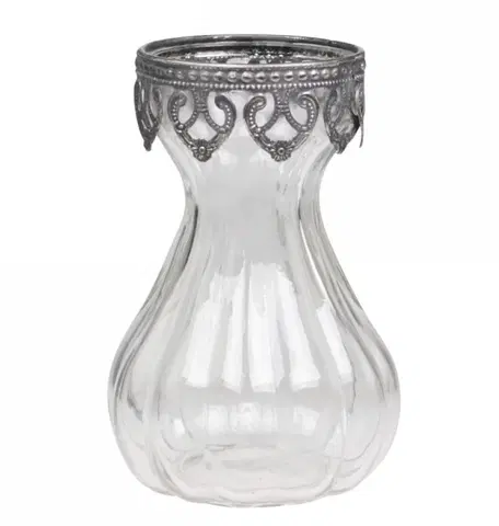 Dekorativní vázy Skleněná dekorační váza s kovovým zdobením Hyacinth -  Ø 9*15cm Chic Antique 74034-00