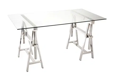 Psací stoly Psací stůl Steel Silver se skleněnou deskou - 150 * 80 * 78 cm J-Line by Jolipa 84842