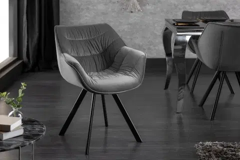 Luxusní jídelní židle Estila Stylová sametová židle Antik šedá