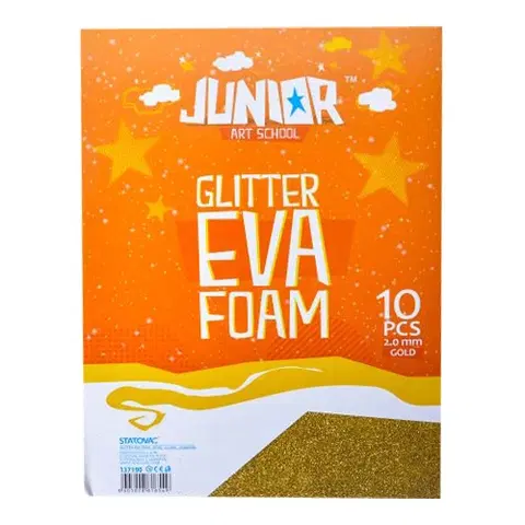 Hračky JUNIOR-ST - Dekorační pěna A4 EVA 10 ks zlatá tloušťka 2,0 mm glitter