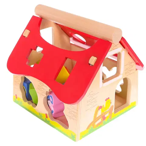 Domečky pro panenky ECOTOYS Dřevěný domek farma se zvířátky Eco Toys