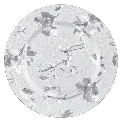 Talíře DekorStyle Dekorativní talíř s květinovým vzorem Milie 33 cm stříbrný