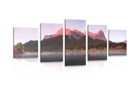 Obrazy přírody a krajiny 5-dílný obraz západ slunce nad Dolomity