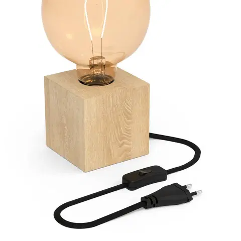 Stolní lampy Calex Calex stolní lampa tvar krychle s dřevěnou dýhou