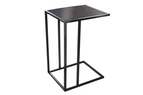 Luxusní a designové příruční stolky Estila Industriální černý příruční stolek Industria Marble s vrchní deskou s mramorovým designem v antracitovém odstínu 63 cm