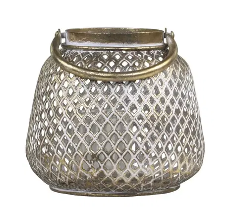 Zahradní lampy Bronzová antik kovová lucerna s uchem Vire - Ø16*15cm Chic Antique 25059913 (25599-13)