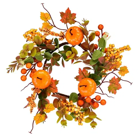 Květiny Podzimní věneček s dýněmi a eukalyptem, 25 cm