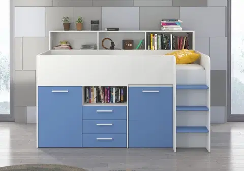 Postele ArtCross Dětská vyvýšená postel NEO | pravá barevné provedení: bílá / modrá