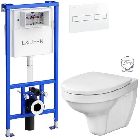 WC sedátka LAUFEN Rámový podomítkový modul CW1 SET s bílým tlačítkem + WC CERSANIT DELFI + SOFT SEDÁTKO H8946600000001BI DE2