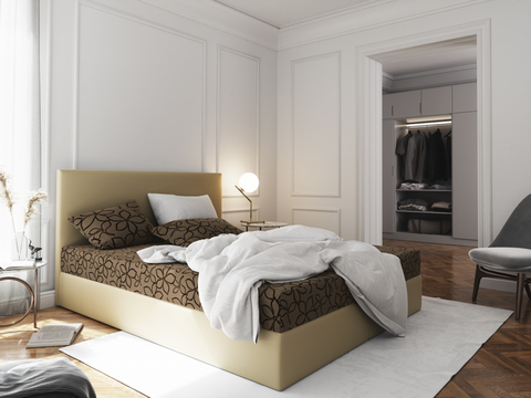 Postele Čalouněná postel CESMIN 180x200 cm, hnědá se vzorem/krémová
