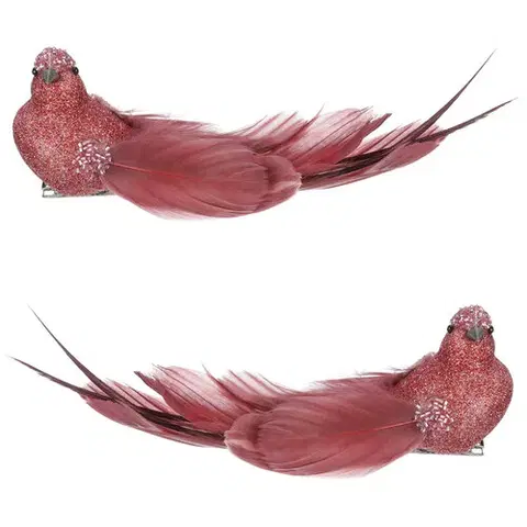 Vánoční dekorace Ptáček s klipem, vínová, 18 x 6 x 5 cm, sada 4 ks