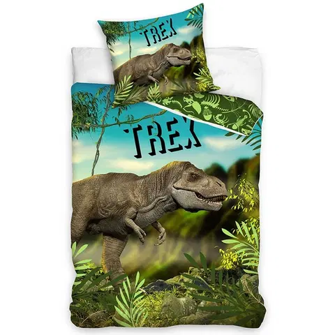 Povlečení BedTex Bavlněné povlečení T-Rex v pralese, 140 x 200 cm, 70 x 90 cm 