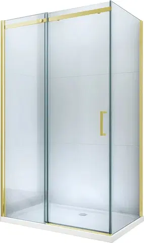 Sprchové vaničky MEXEN/S Omega sprchový kout posuvný 140x100 cm, sklo transparent, zlatá + vanička 825-140-100-50-00-4010